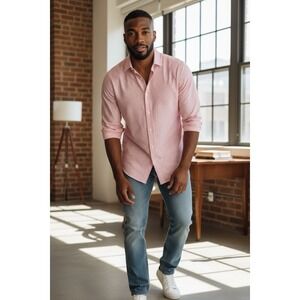 Thomas Pink London  18.5/37.5 Dress Shirt Long Sleeve Pink/white Striped Classic